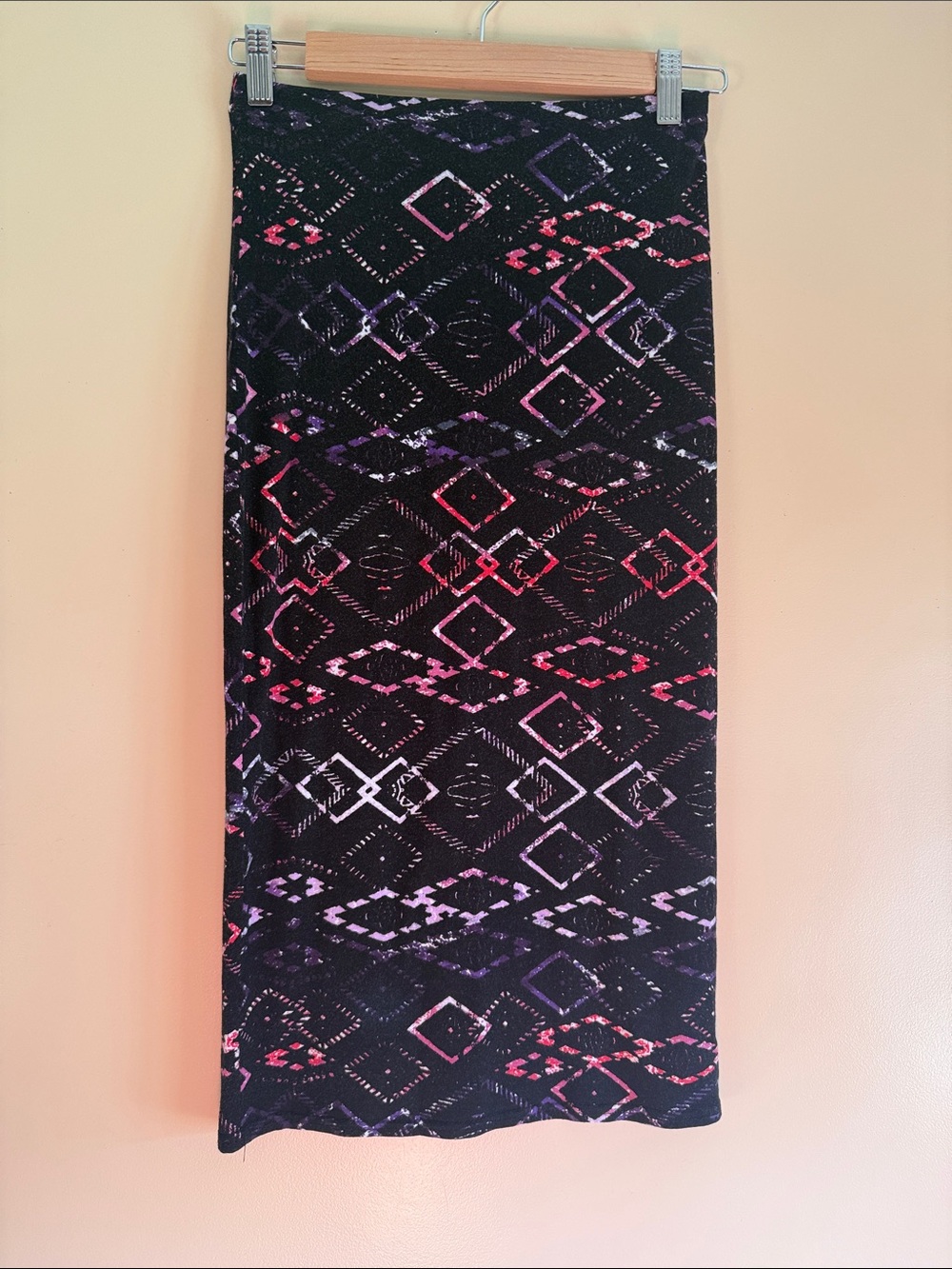 Black Patterned Maxi Skirt with Pink & Purple Accent